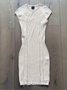 Alexander McQueen MC Cable Knit Bodycon Dress, Ivory